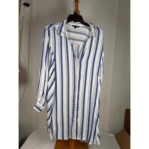 Club Z Collection Womens XL Blue White Striped Metallic Lurex Button Down Tunic